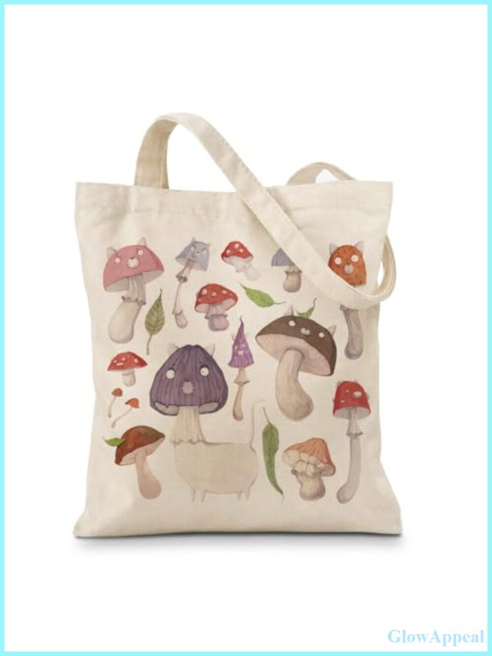 Canvas Tote Bag Cotton Mushroom Print Reusable Shoulder Bag